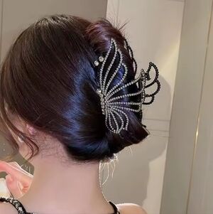 Brand New Titanium Black Butterfly Rhinestone Hair Claw Clip